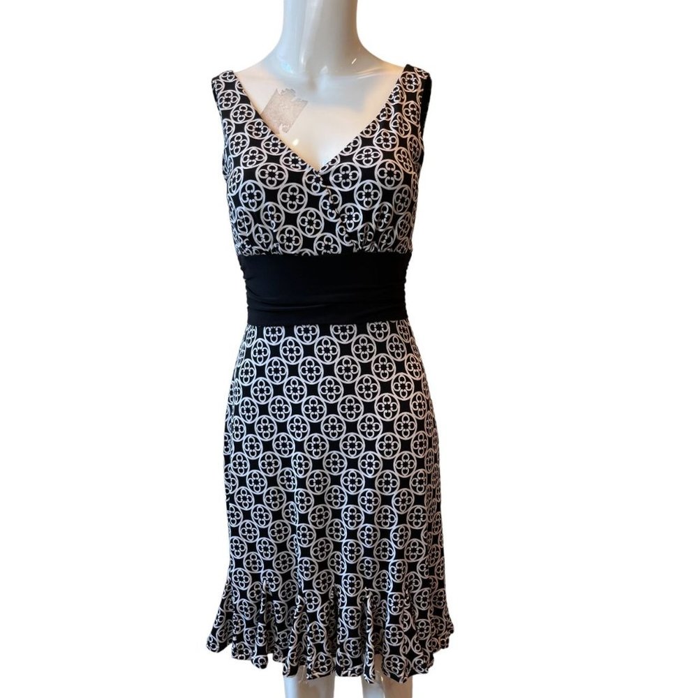 White House Black Market Womens Geometric Sheath Mini Dress Black White Size XS